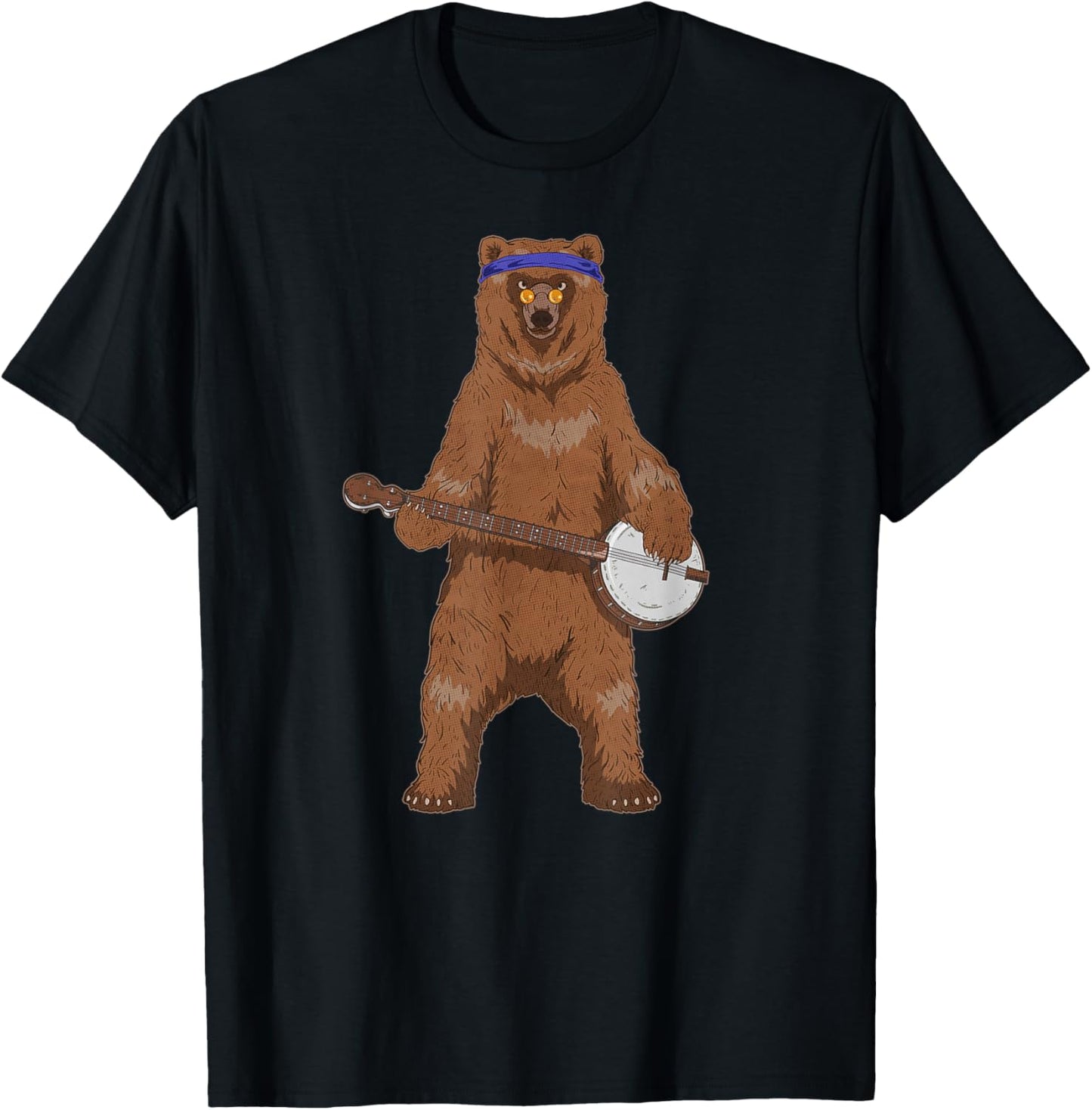 Vintage Retro Banjo Bear Hippie Bluegrass Throwback Musician T-Shirt - T-Shirt | Black