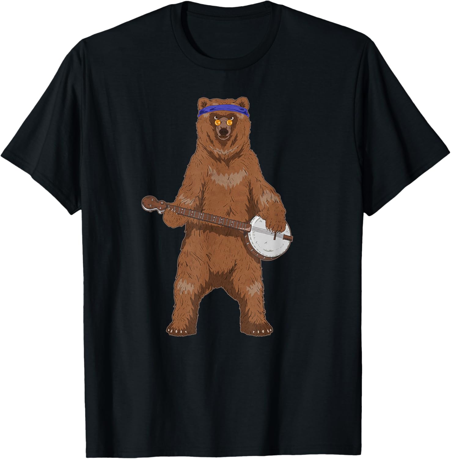 Vintage Retro Banjo Bear Hippie Bluegrass Throwback Musician T-Shirt - T-Shirt | Black