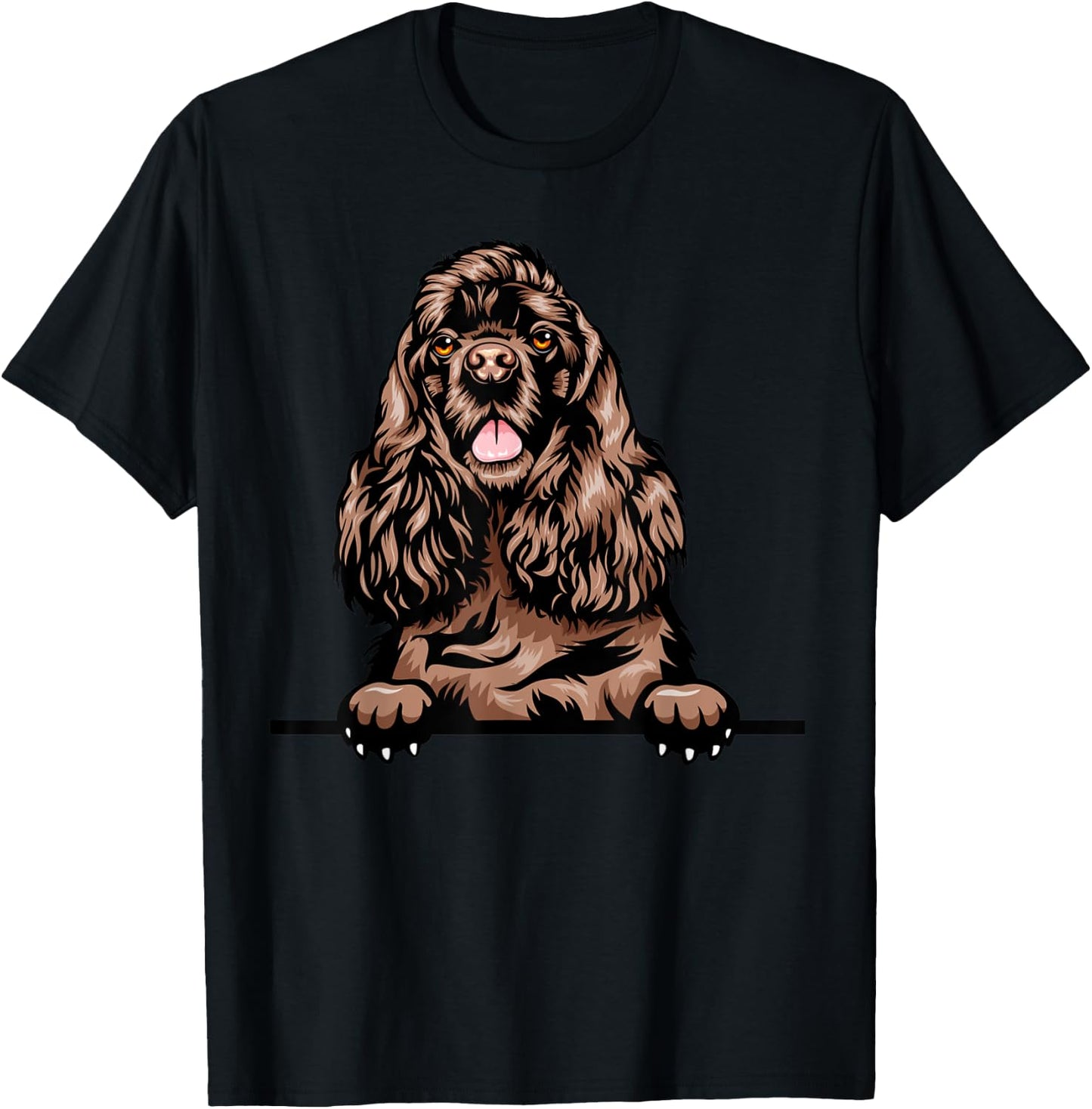 Peeking Chocolate Cocker Spaniel Dog T-Shirt - T-Shirt | Black