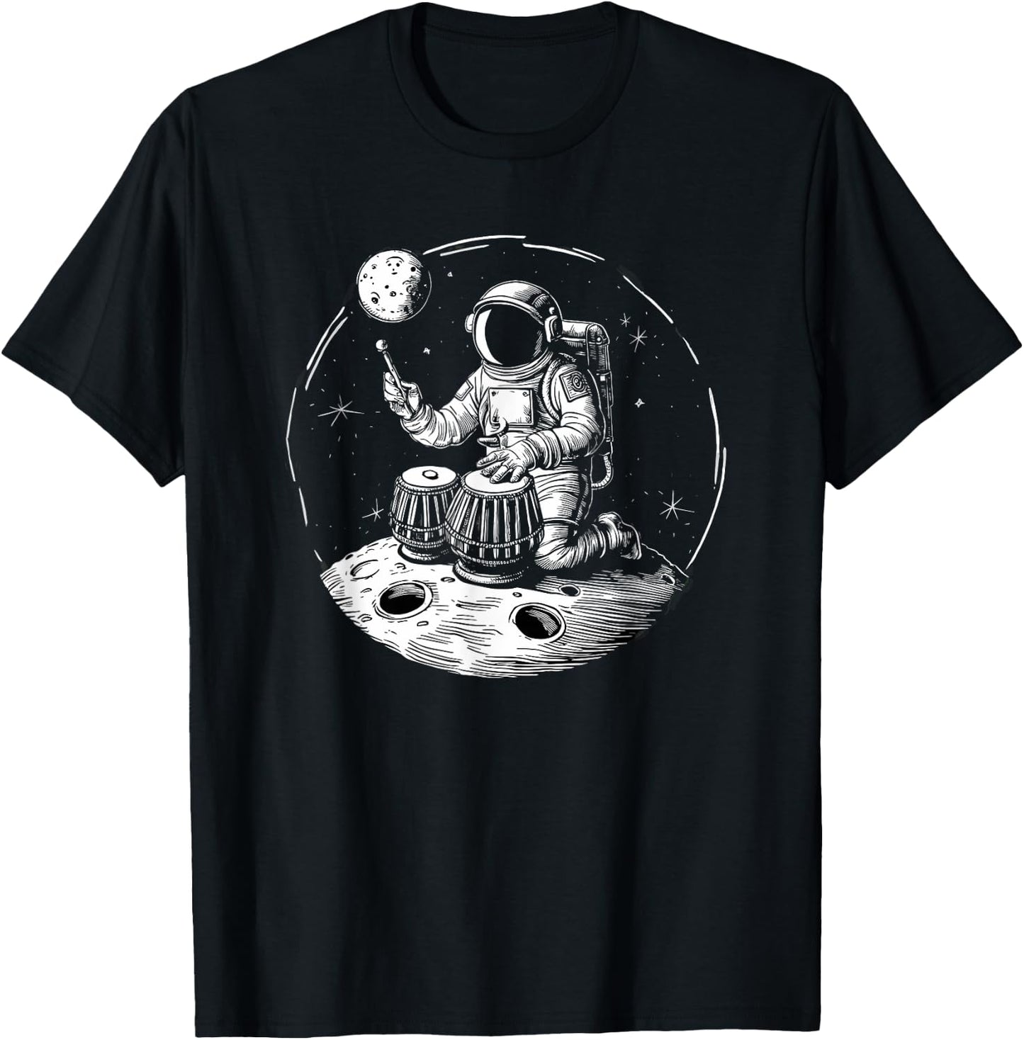 Funny Astronaut Playing Tabla Drummer On The Moon T-Shirt - T-Shirt | Black