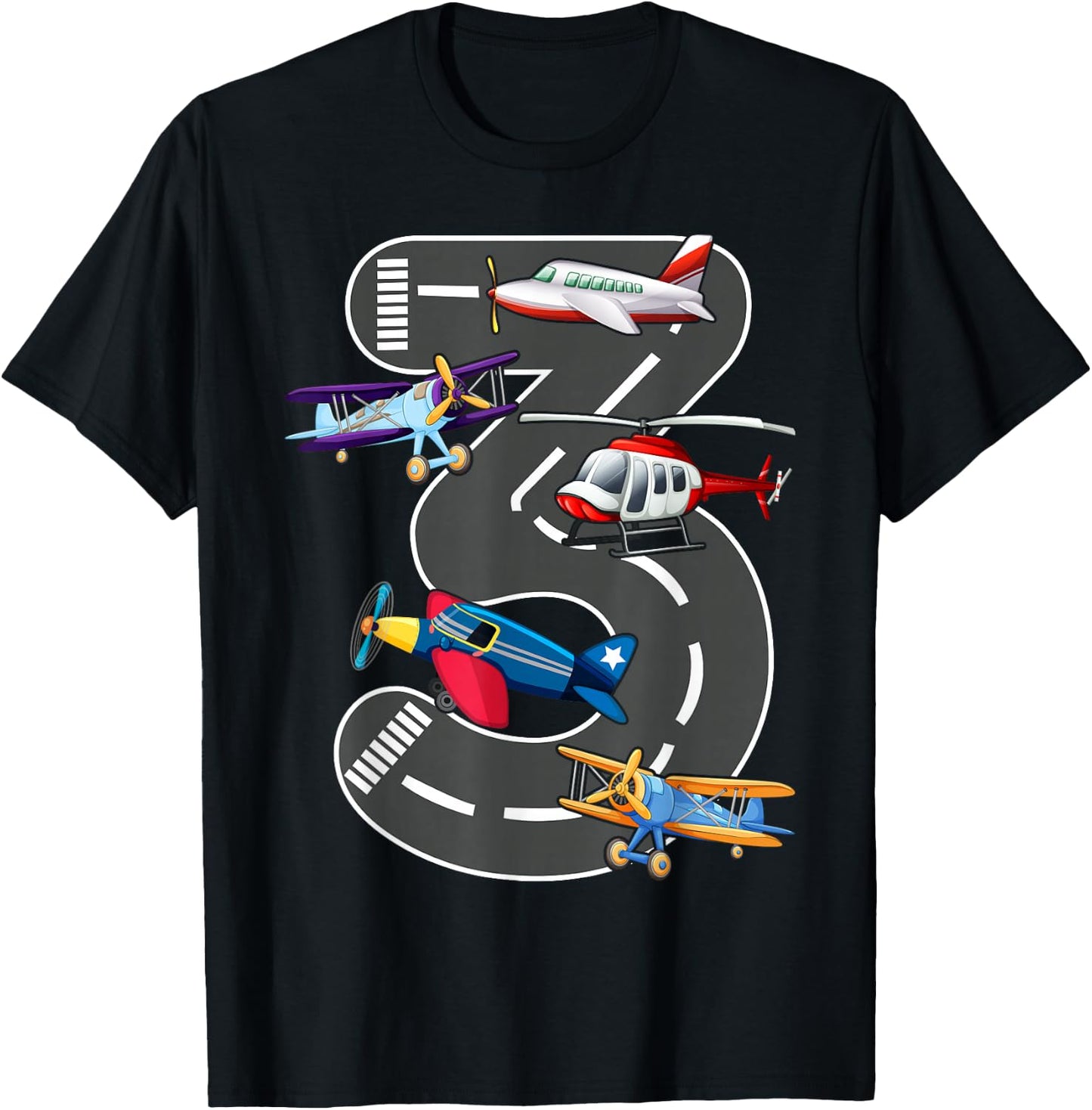 Little Pilot 3rd Birthday Party 3 Three Years Old Airplane T-Shirt - T-Shirt | Black