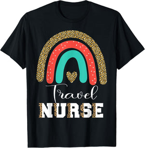 Travel Nurse Leopard Funny RN Transport Travel Nursing T-Shirt - T-Shirt | Black