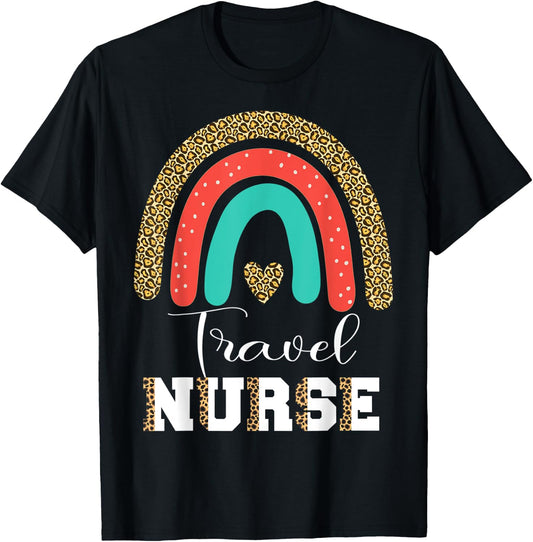 Travel Nurse Leopard Funny RN Transport Travel Nursing T-Shirt - T-Shirt | Black