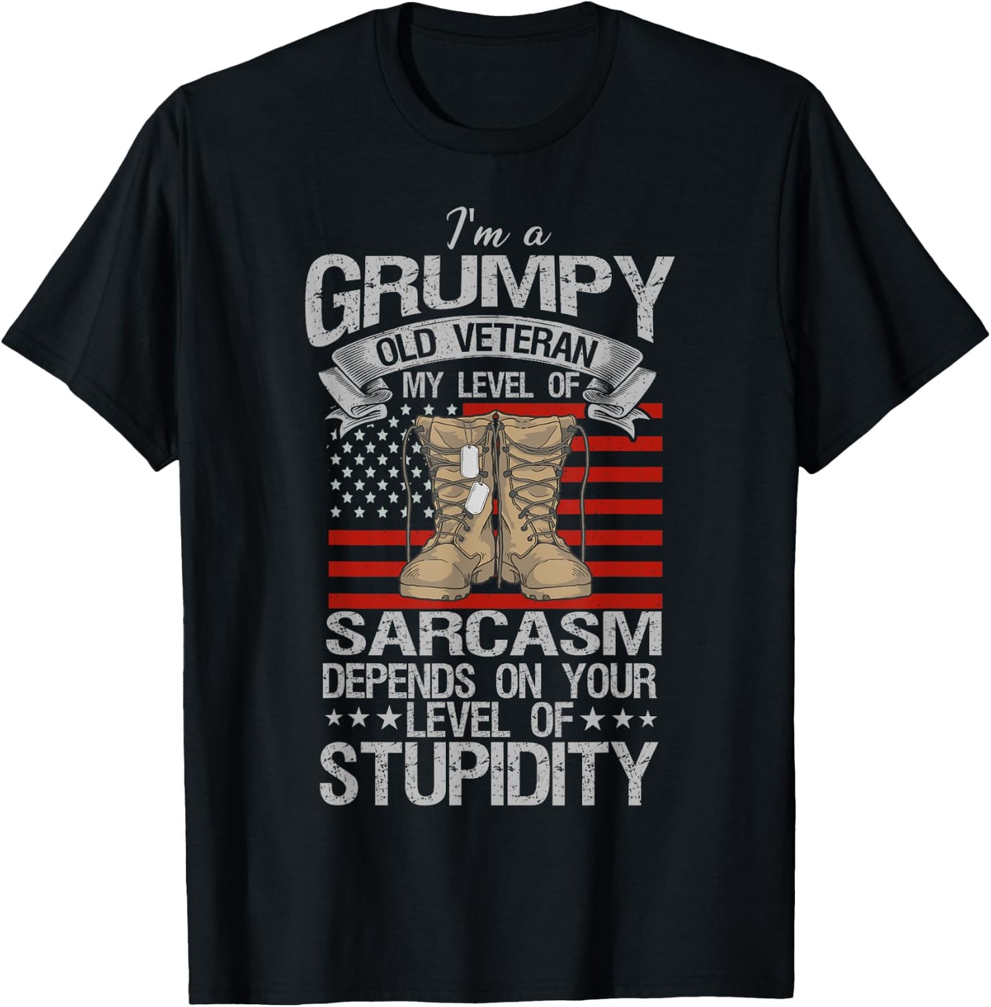 I'm A Grumpy Old Veteran Funny Army US Flag Grandpa T-Shirt - T-Shirt | Black