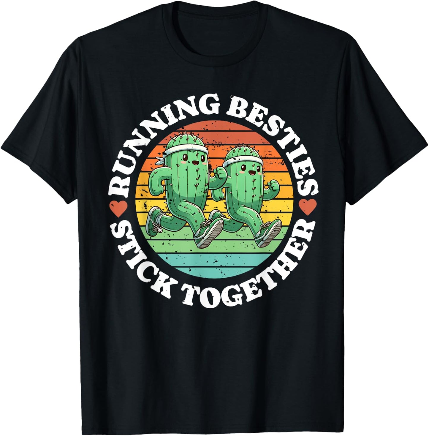 Running Besties Stick Together Cactus Matching Running Buddy T-Shirt - T-Shirt | Black