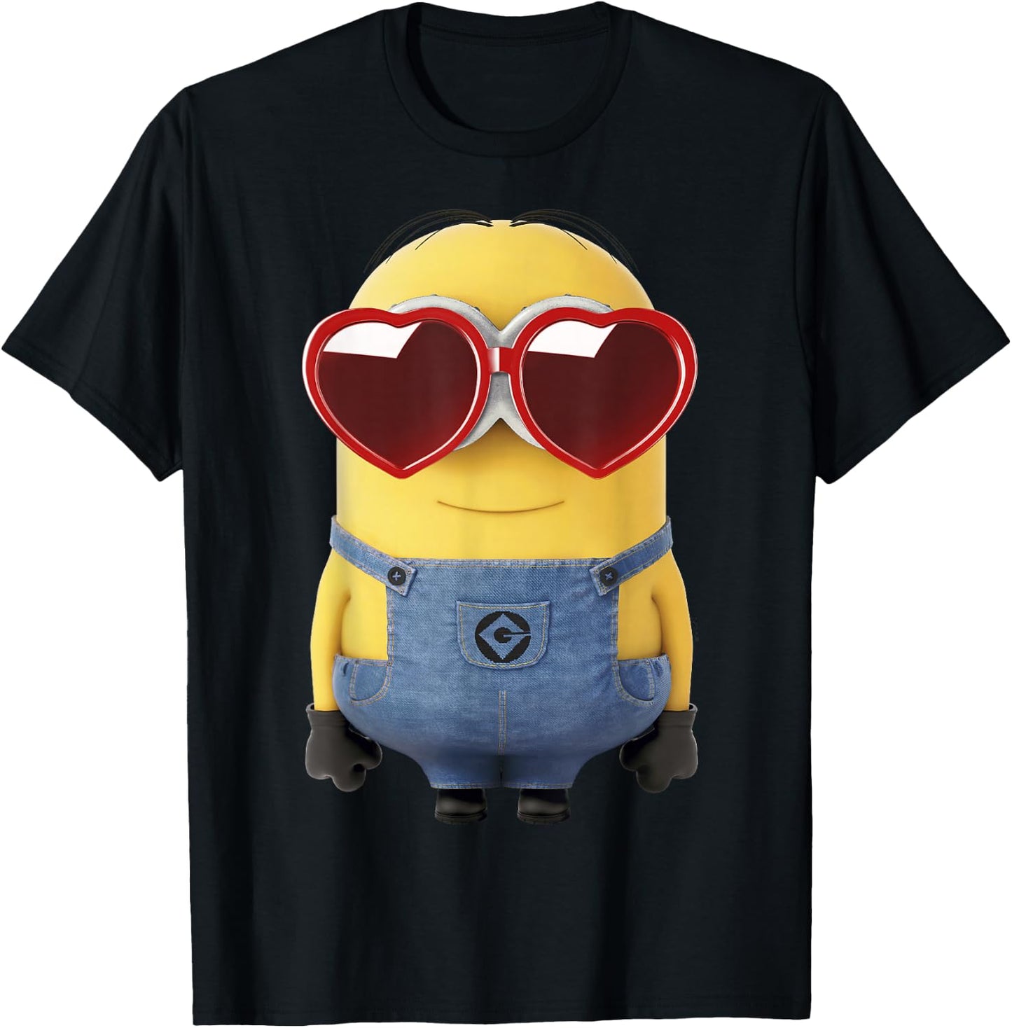 Minions Valentine's Day Dave Heart Glasses T-Shirt - T-Shirt | Black