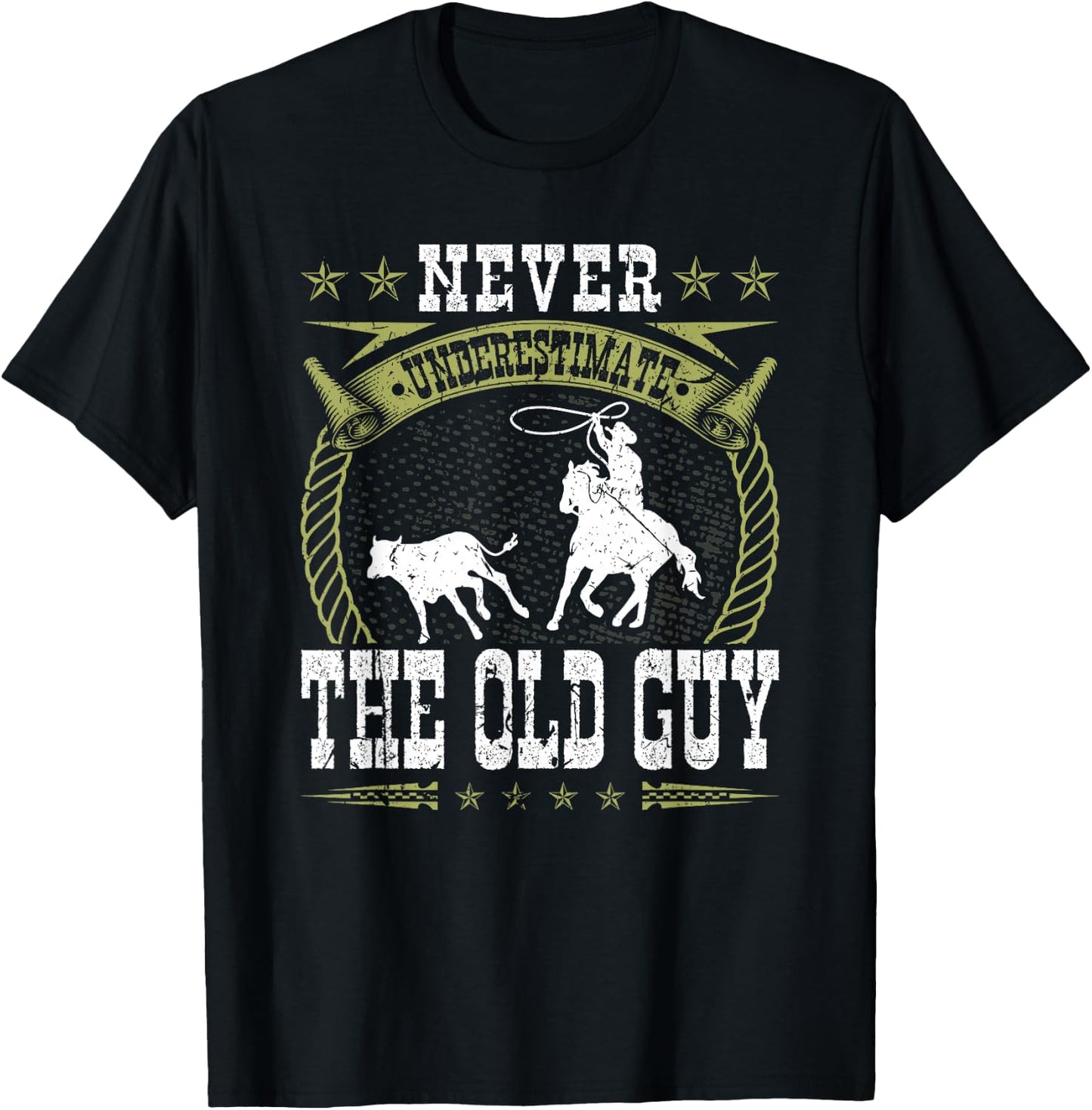 Breakaway Roping Old Guy Cowboy Rodeo Men Calf Roping T-Shirt - T-Shirt | Black