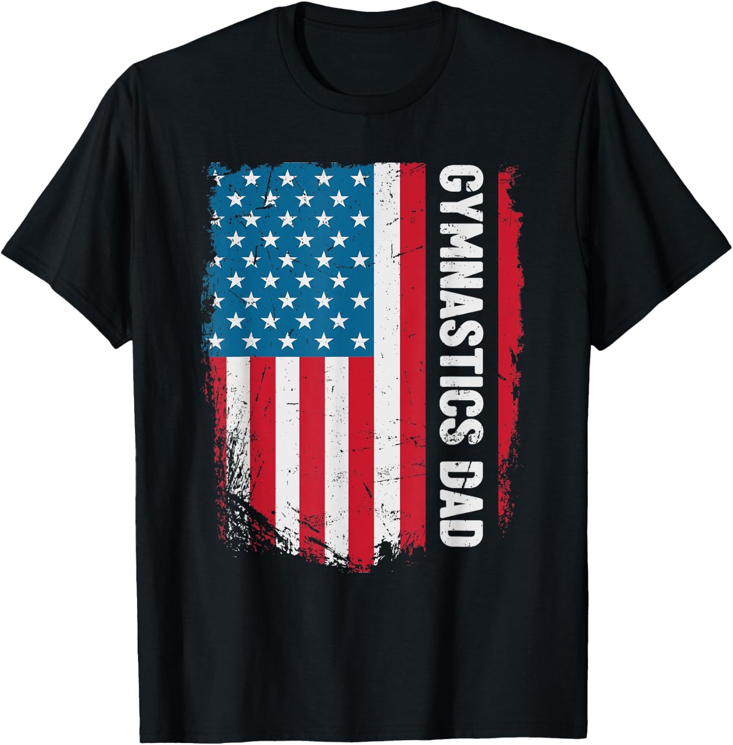 Funny Gymnastics Dad America US Flag Patriot Vintage Gift T-Shirt - T-Shirt | Black
