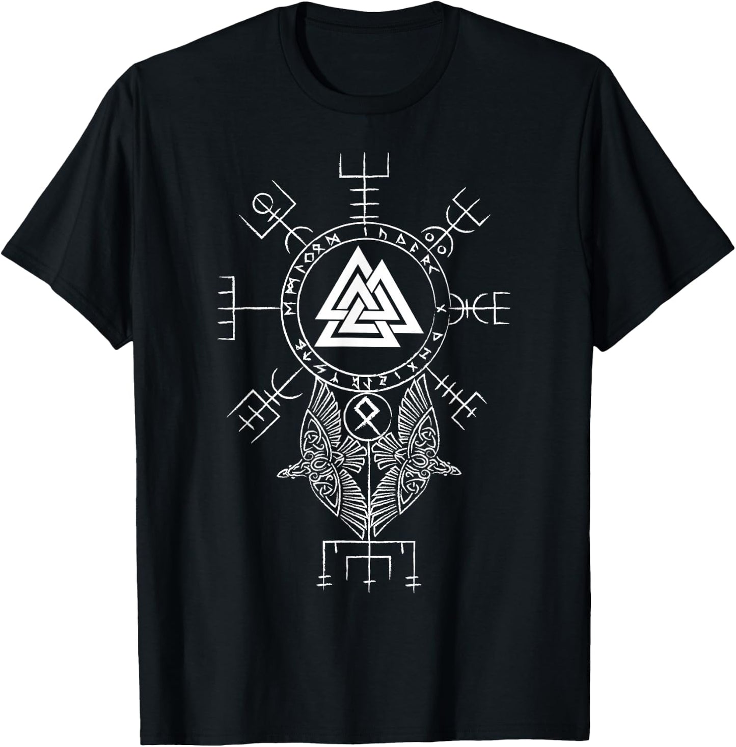 Norse Symbol - Celtic Compass Vegvisir - Viking Valknut Short Sleeve T-Shirt - T-Shirt | Black