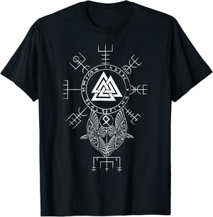 Norse Symbol - Celtic Compass Vegvisir - Viking Valknut Short Sleeve T-Shirt - T-Shirt | Black