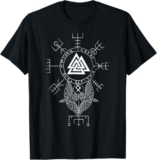 Norse Symbol - Celtic Compass Vegvisir - Viking Valknut Short Sleeve T-Shirt - T-Shirt | Black