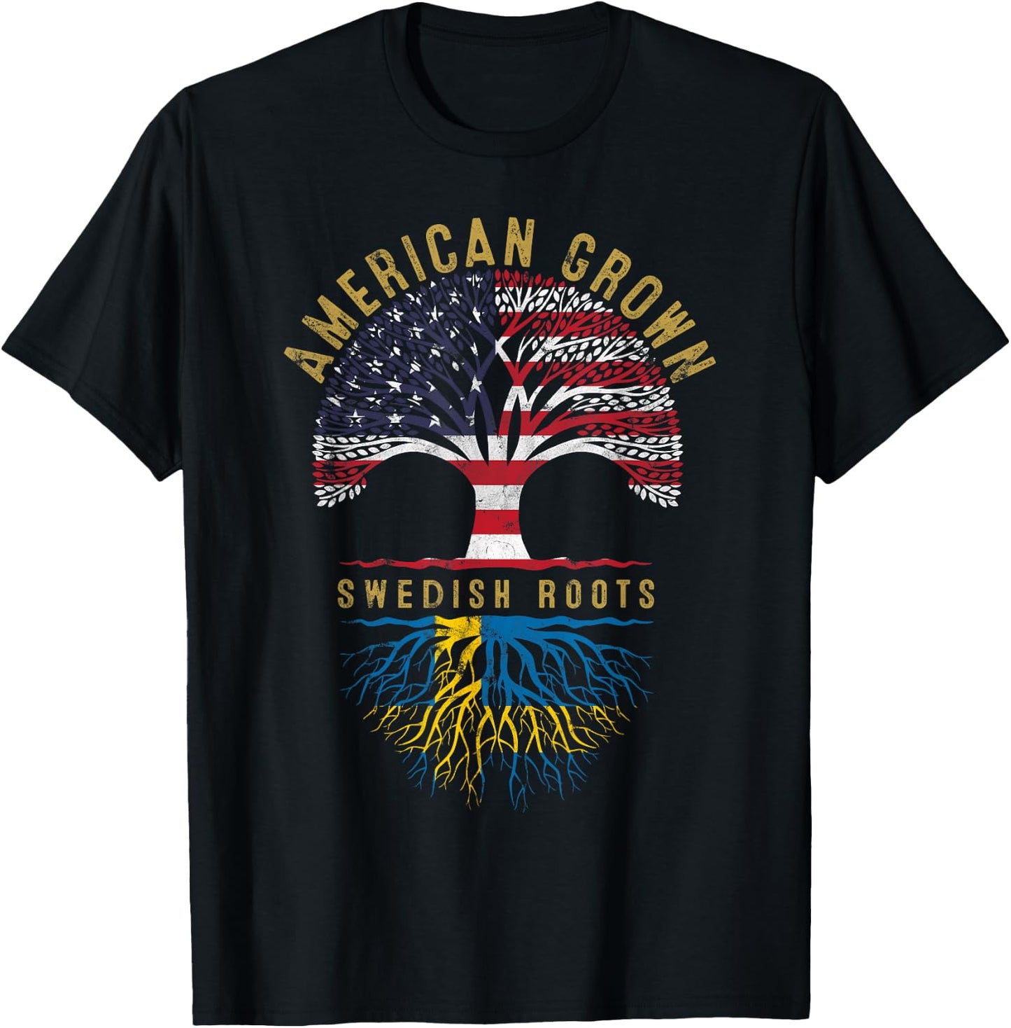American Grown Swedish Roots Tree Flag Family Heritage T-Shirt - T-Shirt | Black