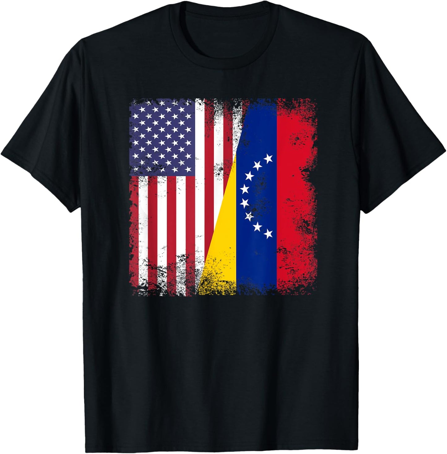 Half Venezuelan Flag | Vintage Venezuela USA Gift T-Shirt - T-Shirt | Black