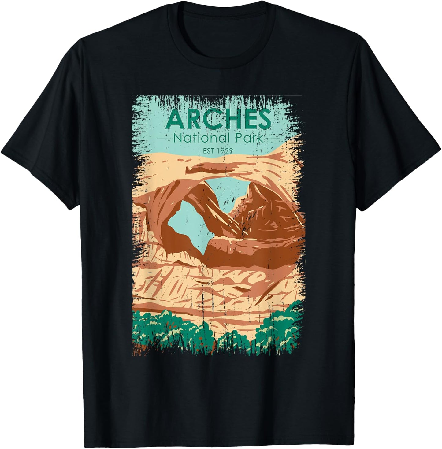 Arches National Park Double Arch Vintage Distressed T-Shirt - T-Shirt | Black