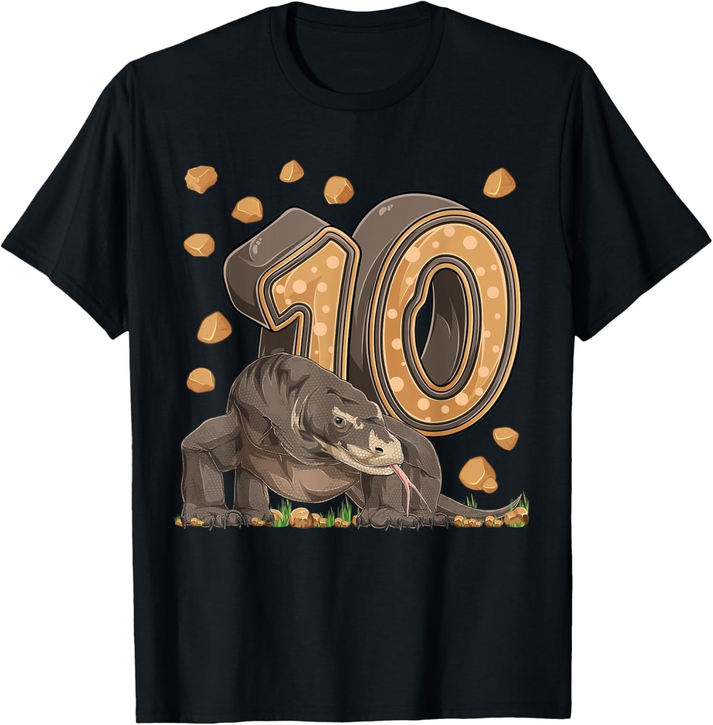10 Year Old Komodo dragon Reptile 10th Birthday Party B-day T-Shirt - T-Shirt | Black