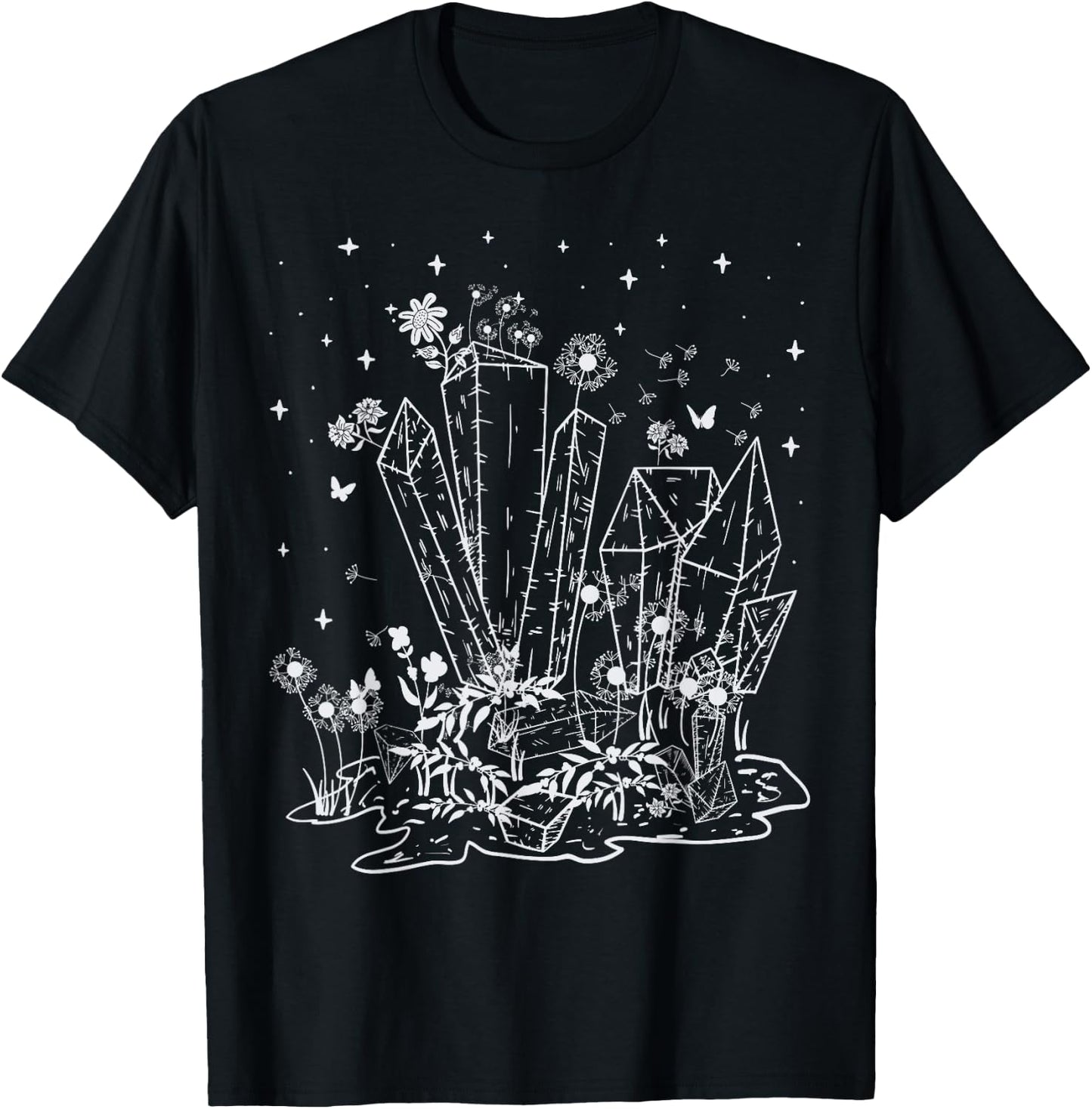 Adult witch crystals with butterflies and flowers T-Shirt - T-Shirt | Black