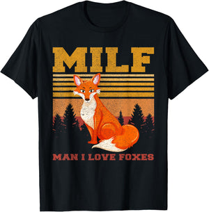 Retro Vintage MILF Man I Love Foxes Fox Zoo Animal Lover Men T-Shirt - T-Shirt | Black