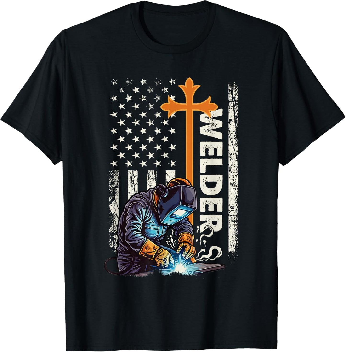 Welder - Patriotic US Flag Weld Welding Ironworker T-Shirt - T-Shirt | Black
