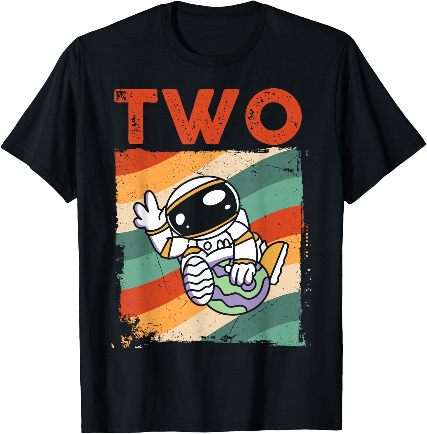 2 Years Old Birthday Boy Retro Astronaut 2nd Birthday T-Shirt - T-Shirt | Black