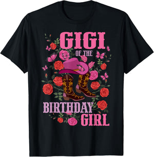 Gigi of The Birthday Girl Cowgirl Boots Pink Matching Family T-Shirt - T-Shirt | Black