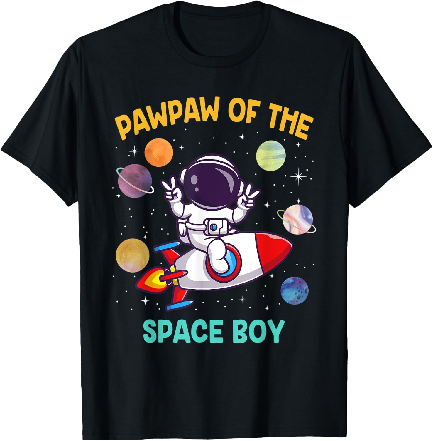 PawPaw Of The Birthday Astronaut Space Boy Theme T-Shirt - T-Shirt | Black