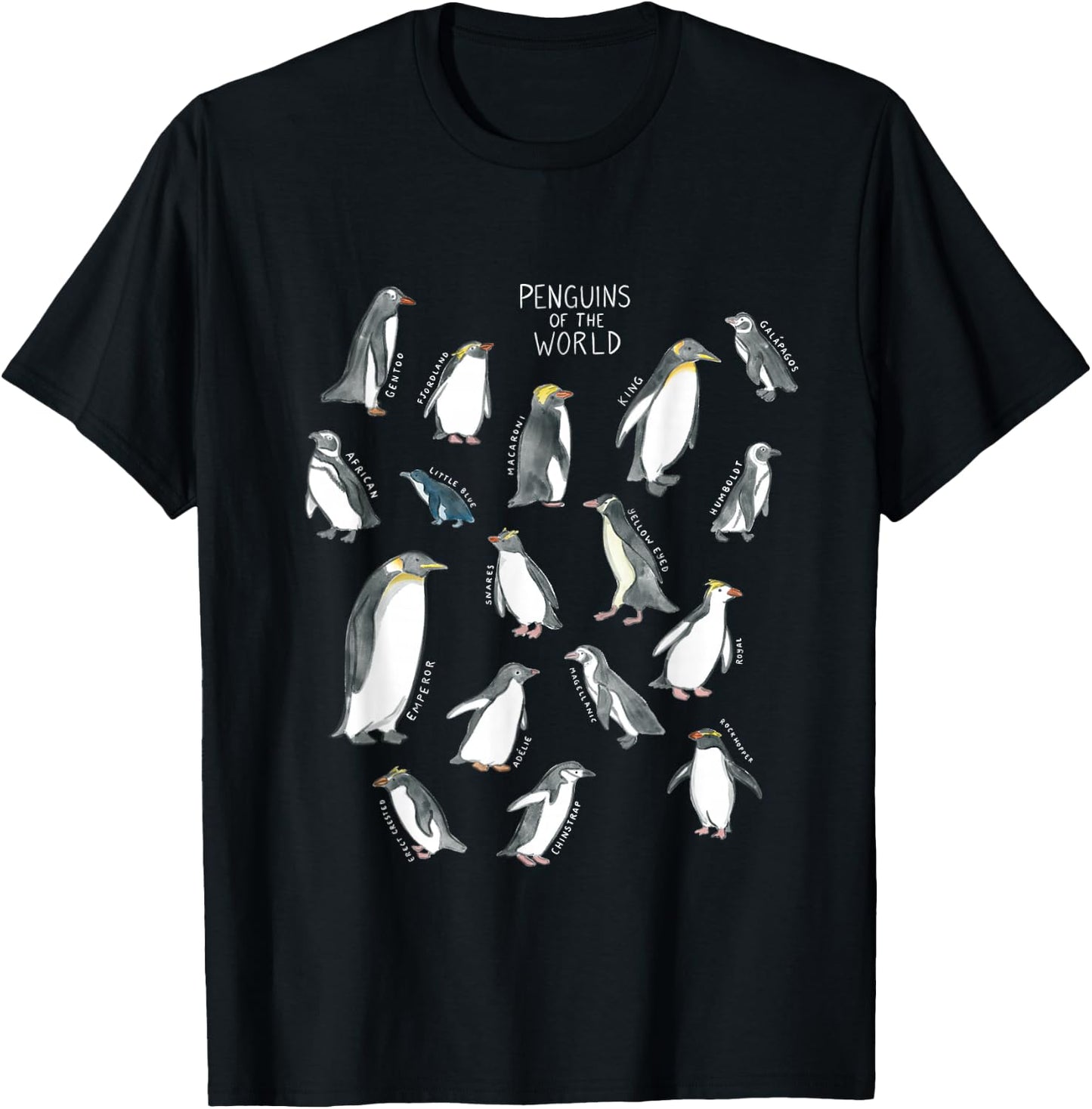 All types of penguins in the world watercolour T-Shirt - T-Shirt | Black