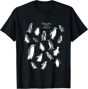 All types of penguins in the world watercolour T-Shirt - T-Shirt | Black
