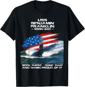 USS Benjamin Franklin SSBN-640 American Flag Submarine Women Men T-Shirt - T-Shirt | Black