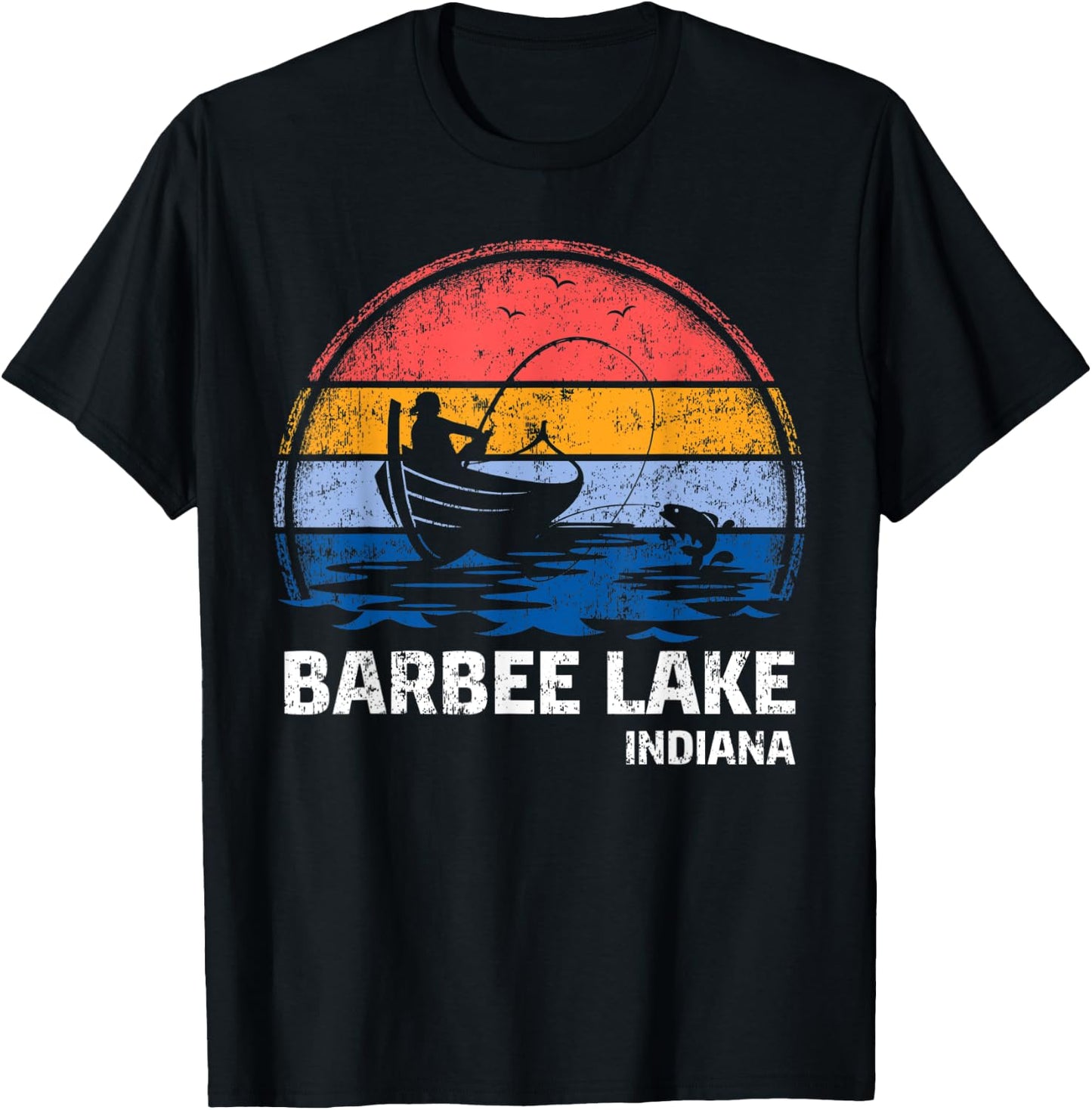 Vintage Retro Indiana Barbee Lake Summer Fishing T-Shirt - T-Shirt | Black