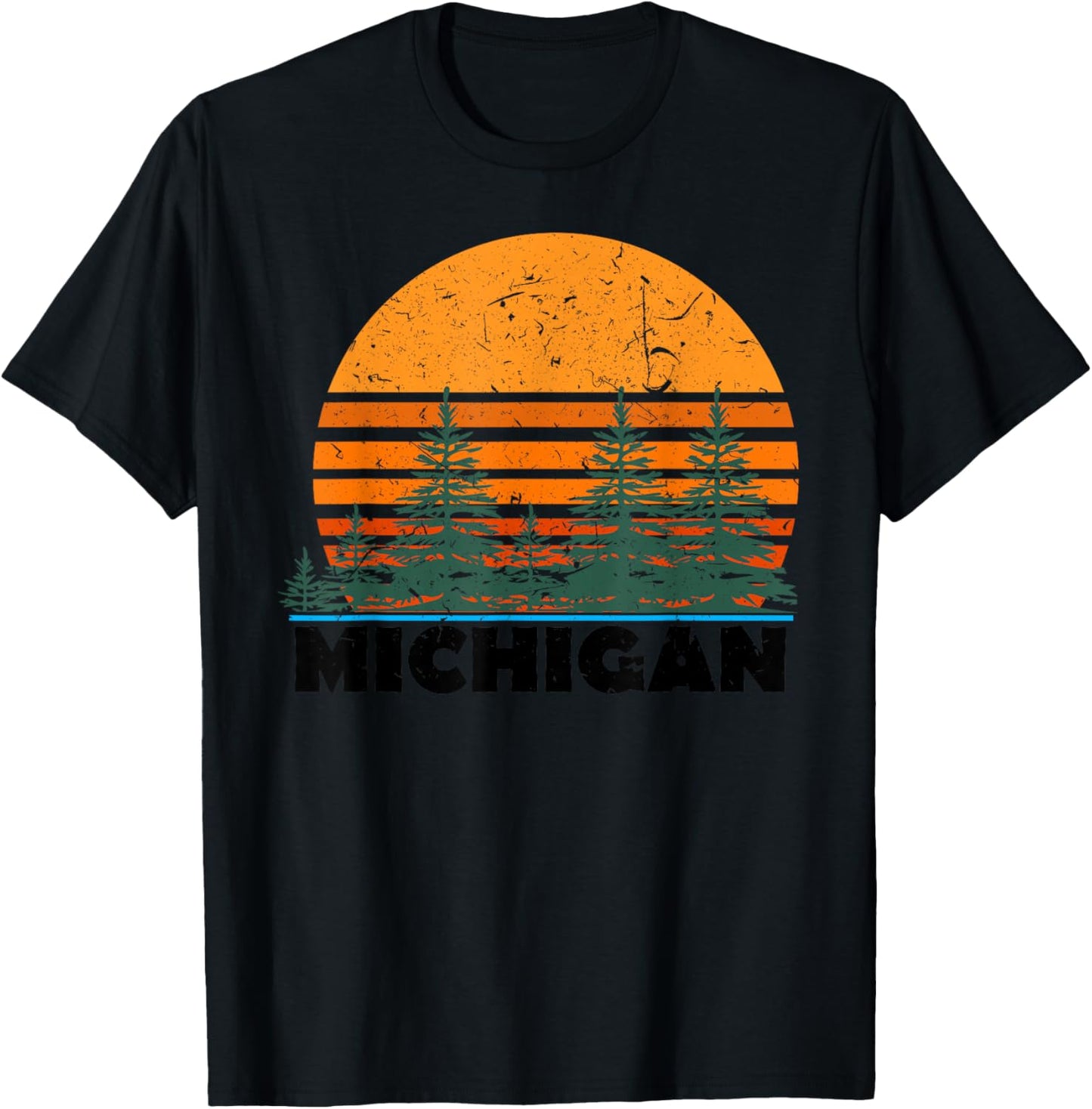 Michigan | Vintage Retro Sunset MI State Gift T-Shirt - T-Shirt | Black