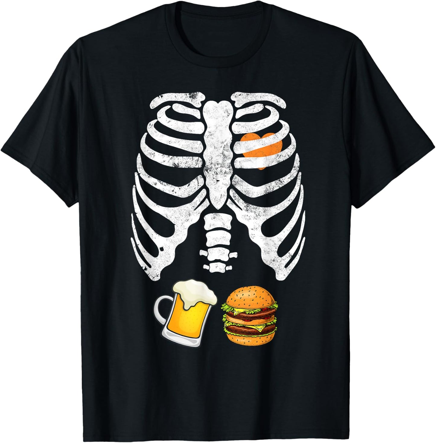 Skeleton Halloween Beer Burger Funny Pregnancy X Ray T-Shirt - T-Shirt | Black