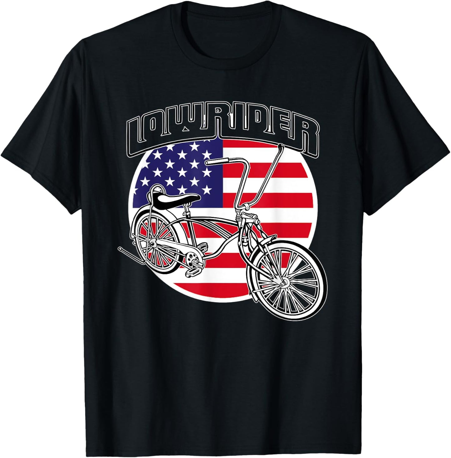 Low Rider Bicycle American Flag Chicano Lowrider Bike T-Shirt - T-Shirt | Black
