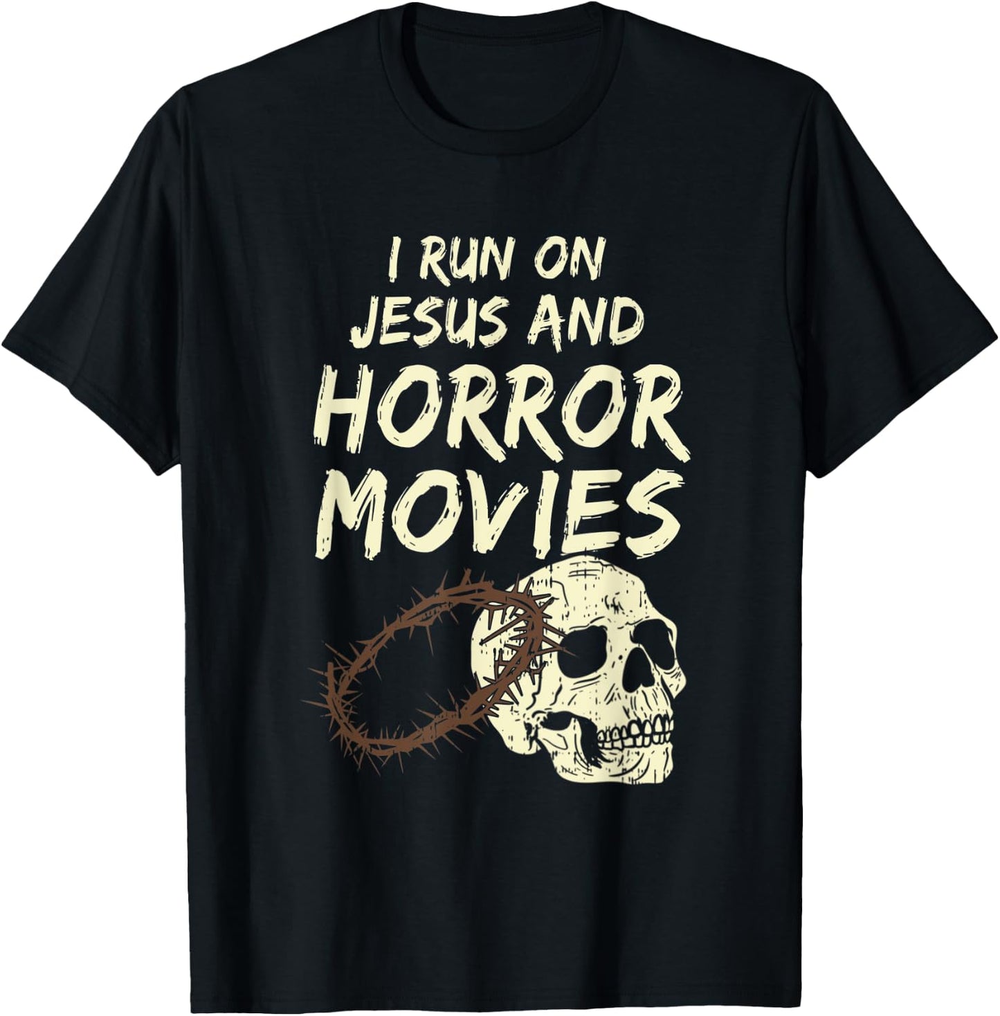 Run On Jesus And Horror Movie Skull Funny Halloween Costume T-Shirt - T-Shirt | Black