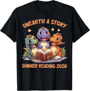 Unearth a Story Summer Reading 2026 Men Women Kids T-Shirt - T-Shirt | Black