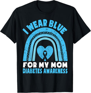 I Wear Blue For My Mom Diabetes Awareness Mom Boys Girls T-Shirt - T-Shirt | Black