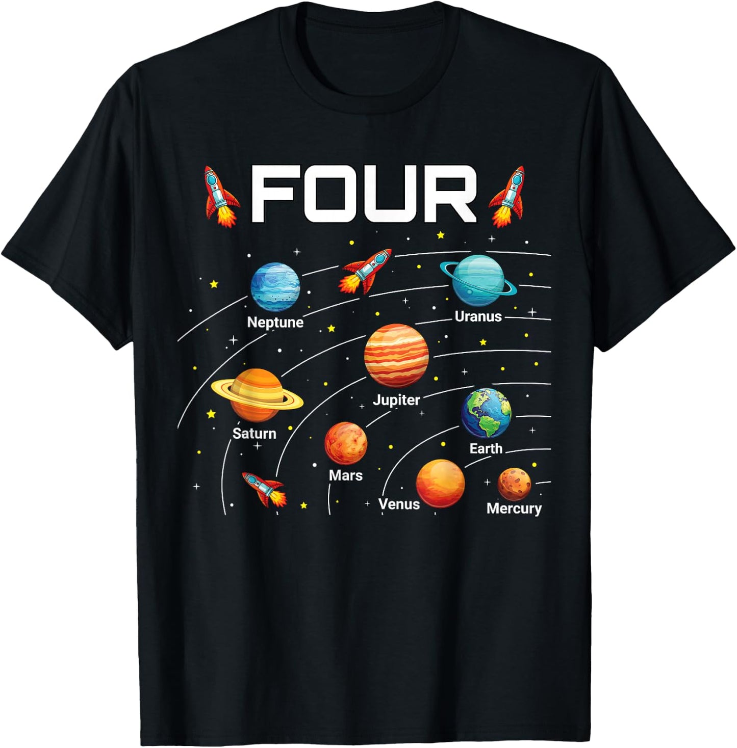 4 Year Old Shirt Boys Girls Space Planets 4th Birthday Boy T-Shirt - T-Shirt | Black
