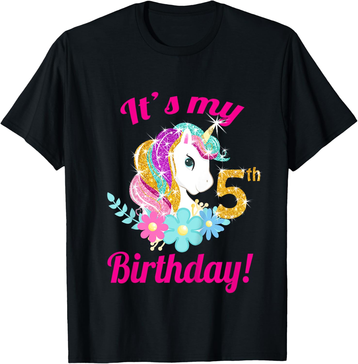 Its My 5th Birthday Unicorn Shirt (5 year old girls outfit) T-Shirt - T-Shirt | Black