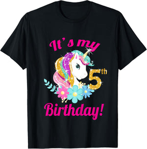 Its My 5th Birthday Unicorn Shirt (5 year old girls outfit) T-Shirt - T-Shirt | Black