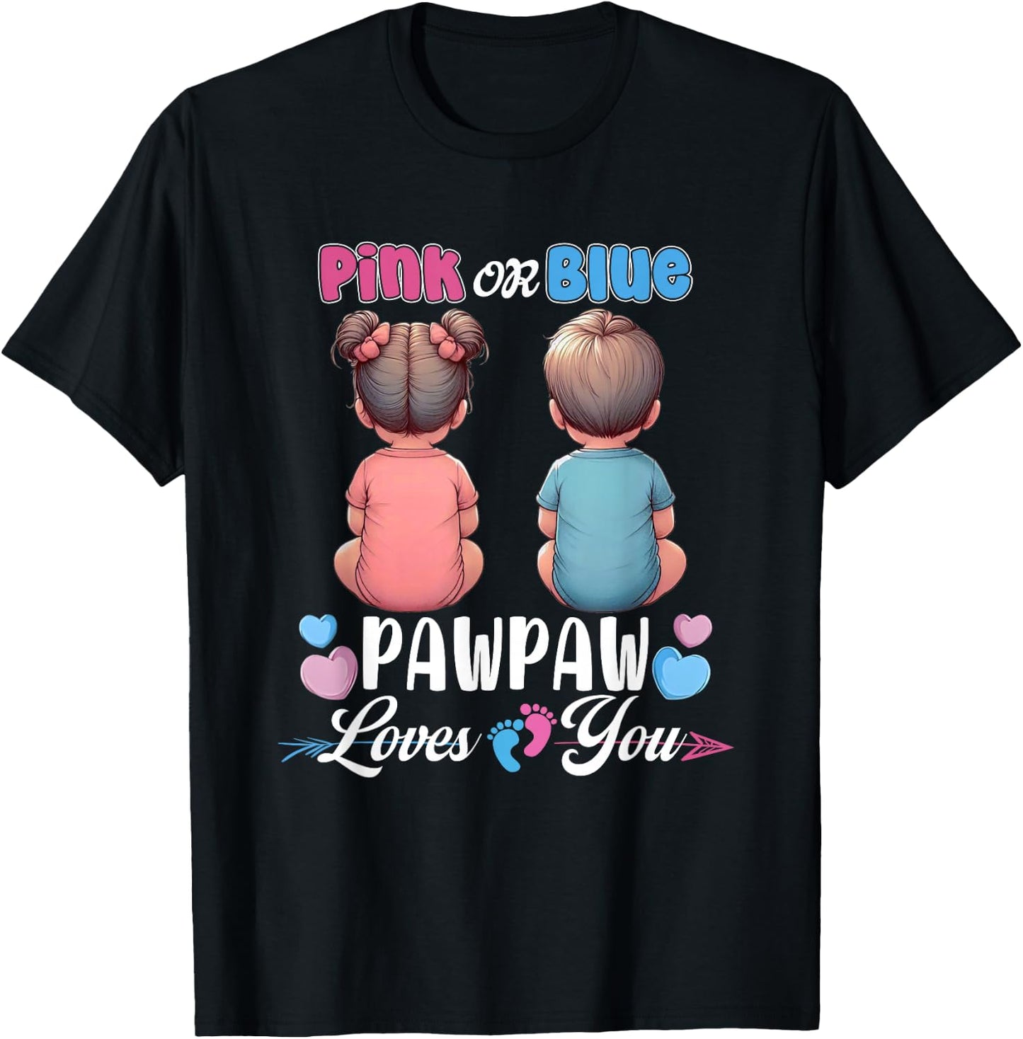 Pink Or Blue Pawpaw Loves You Baby Gender Reveal Party T-Shirt - T-Shirt | Black