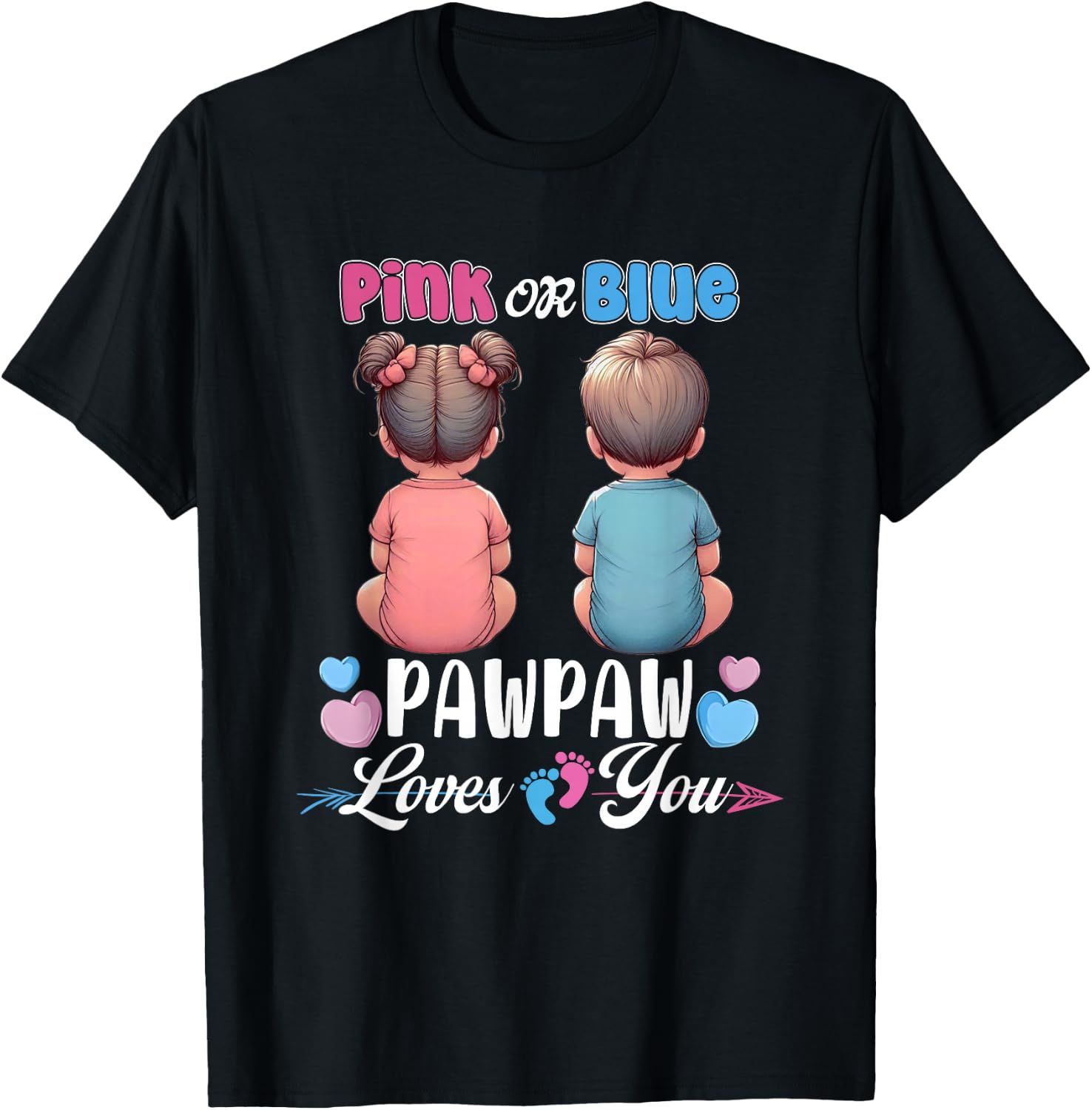 Pink Or Blue Pawpaw Loves You Baby Gender Reveal Party T-Shirt - T-Shirt | Black