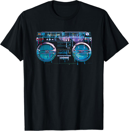 Retro Ghetto Blaster - Boom Box 80's 90's Hip Hip Rap T-Shirt - T-Shirt | Black