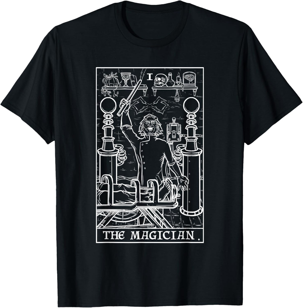 The Magician Tarot Card Funny Halloween Mad Scientist Horror T-Shirt - T-Shirt | Black