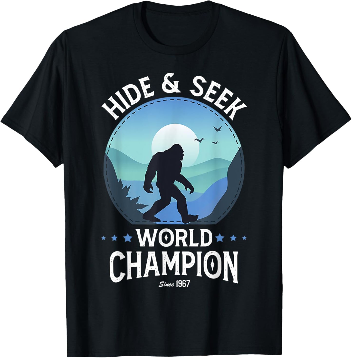 Bigfoot Hide And Seek World Champion Sasquatch Retro Vintage T-Shirt - T-Shirt | Black