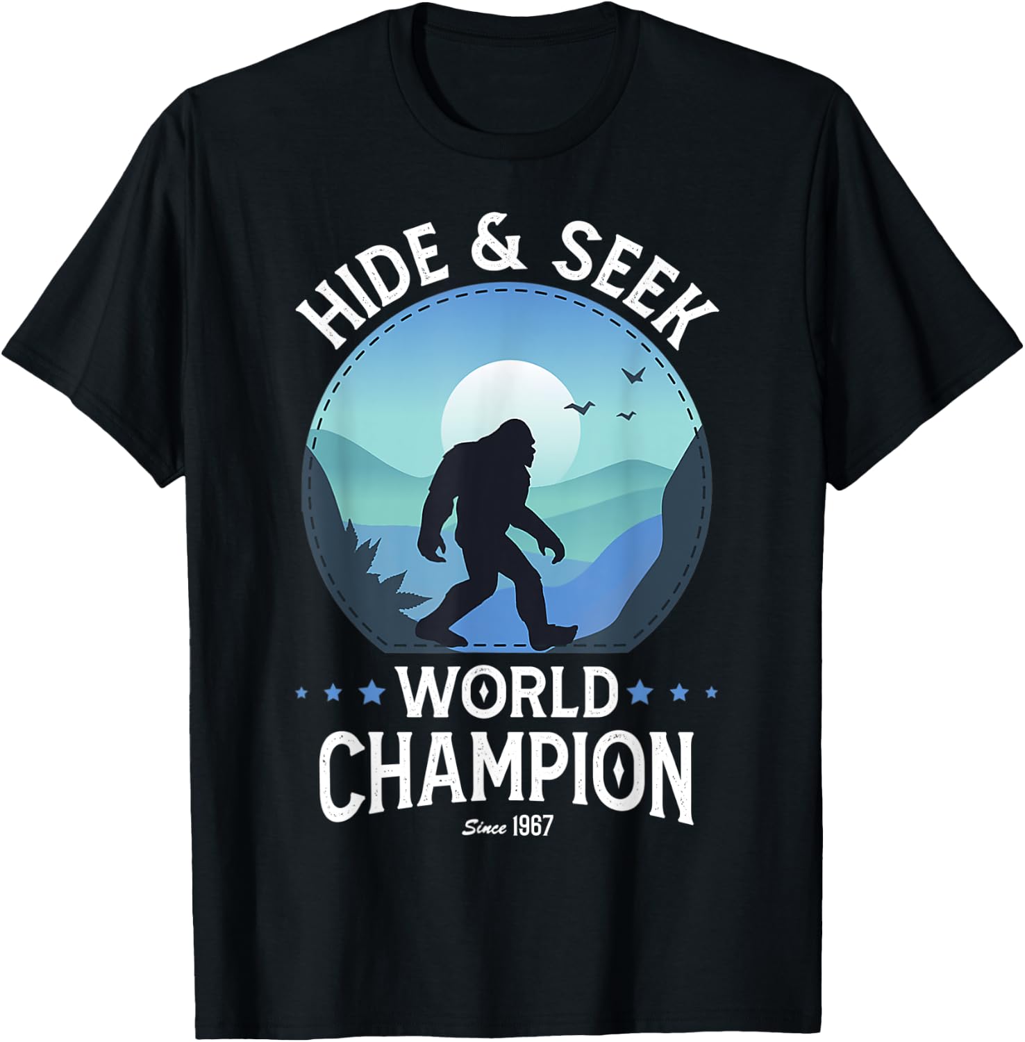 Bigfoot Hide And Seek World Champion Sasquatch Retro Vintage T-Shirt - T-Shirt | Black