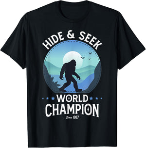 Bigfoot Hide And Seek World Champion Sasquatch Retro Vintage T-Shirt - T-Shirt | Black