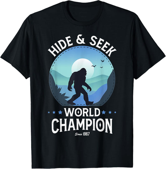 Bigfoot Hide And Seek World Champion Sasquatch Retro Vintage T-Shirt - T-Shirt | Black
