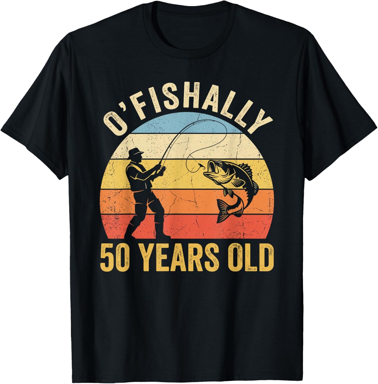 Ofishally 50 Years Old 50th Birthday Fishing T-Shirt - T-Shirt | Black
