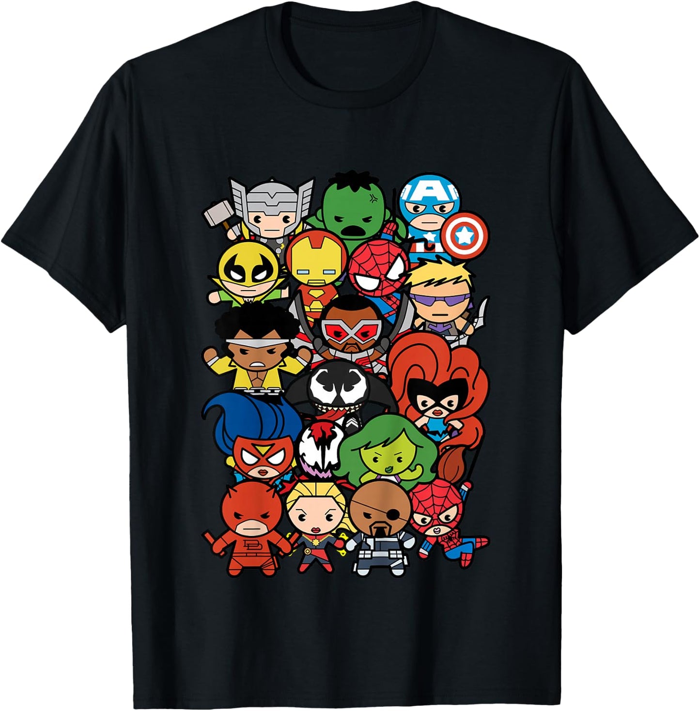 Kids Marvel Heroes and Villains Team Kawaii Kids Graphic T-Shirt - T-Shirt | Black