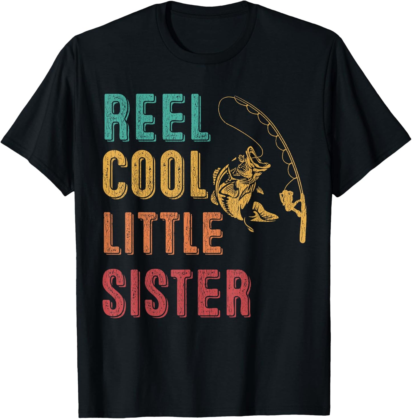 Reel Cool Little Sister Funny Matching Family Fishing T-Shirt - T-Shirt | Black