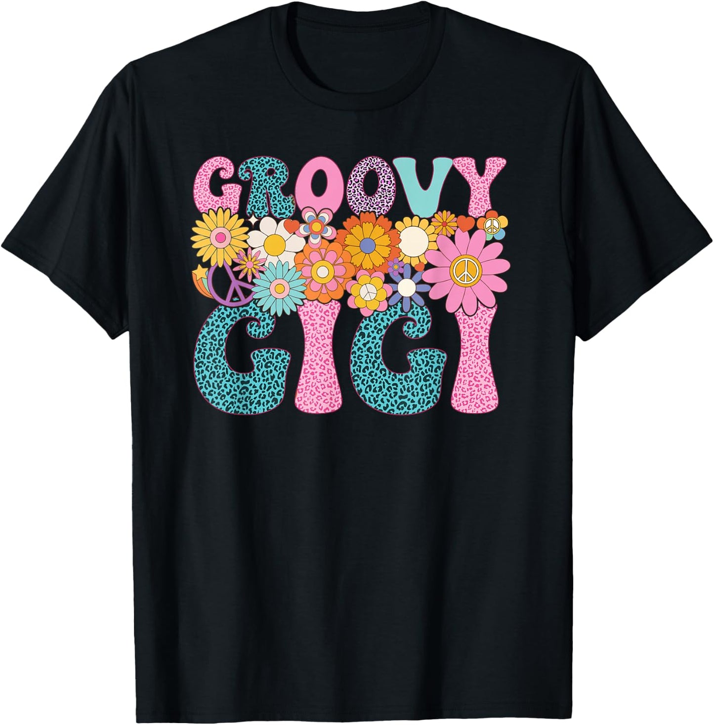Leopard Groovy Gigi Matching Family 1st Birthday Party T-Shirt - T-Shirt | Black